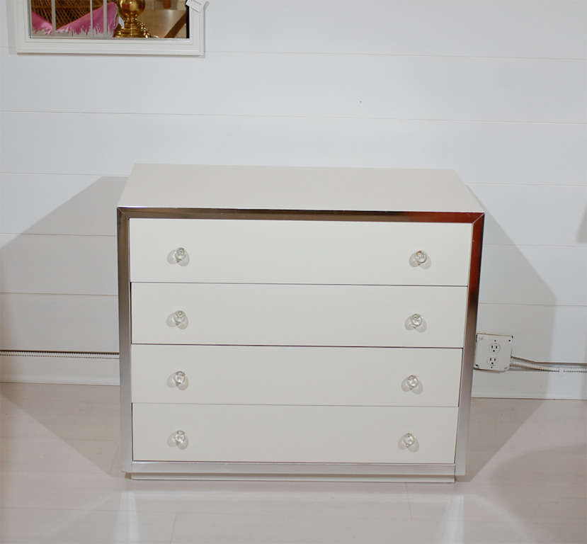 * vintage 
* newly painted inside and out 
* original lucite pulls
* original chrome
* 4 drawers 
* great storage space