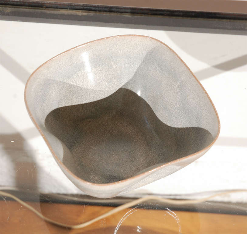 Glazed ceramic pinched bowl by Natzler, stamped 3061 which would make it 1943.
