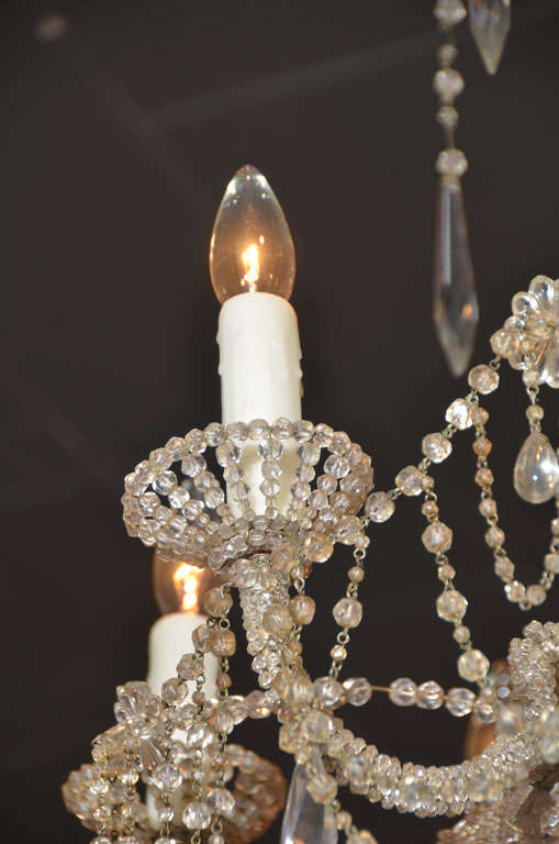 19th c. Italian Crystal and Beaded Chandelier In Excellent Condition In Houston, TX