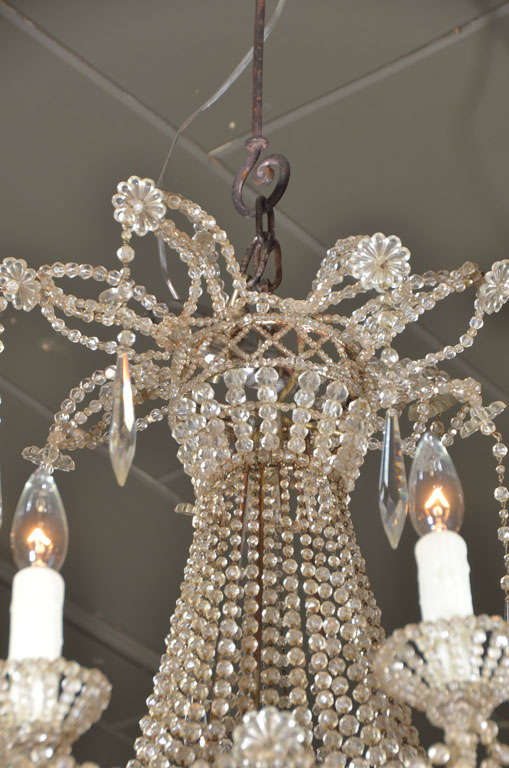 Iron 19th c. Italian Crystal and Beaded Chandelier