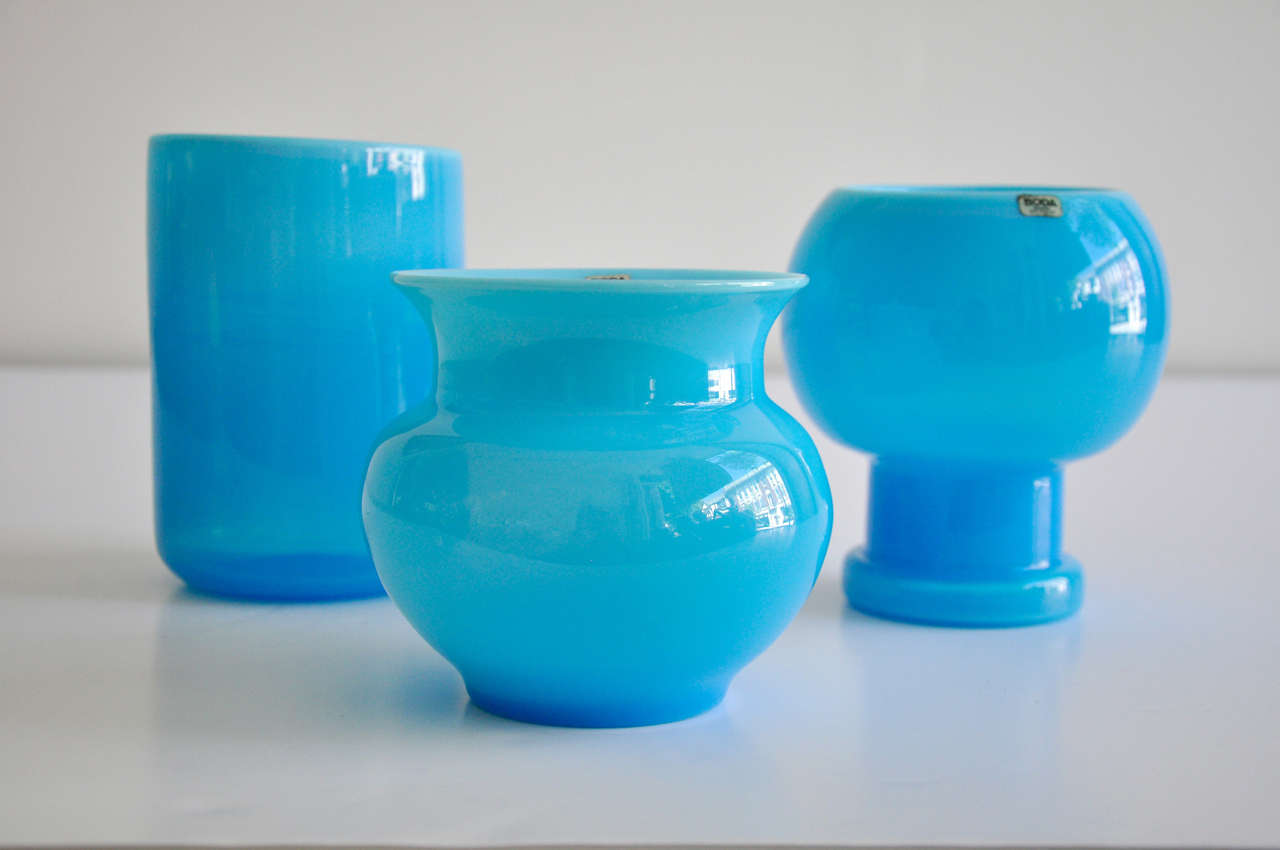 Modern Opaque Blue Glass Vases by Erik Hoglund For Sale