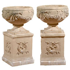 Pair of Vintage Urns on Pedestals