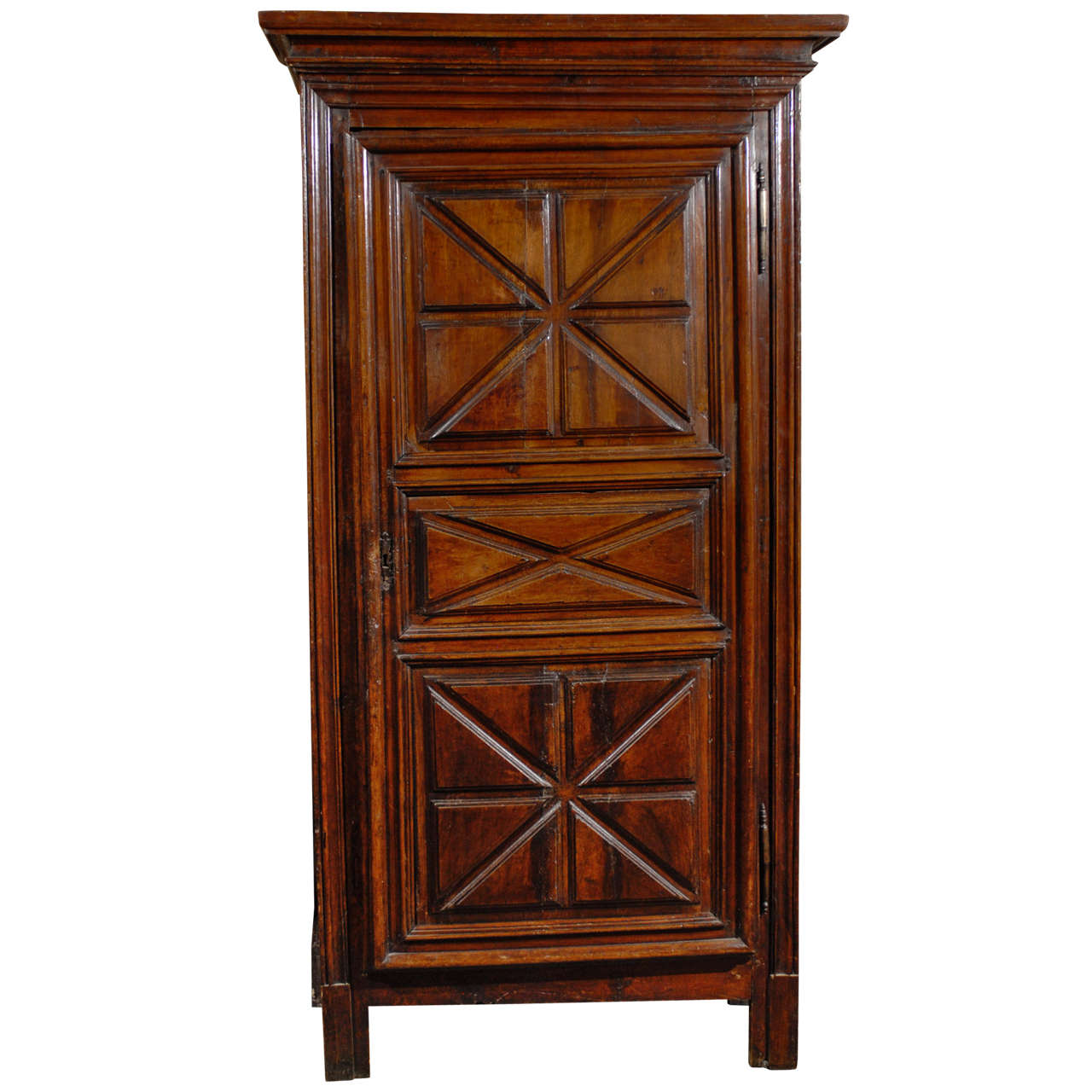 18th Century French Bonnetière Armoire with Geometric Patterns on Single Door