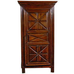 Antique 18th Century French Bonnetière Armoire with Geometric Patterns on Single Door