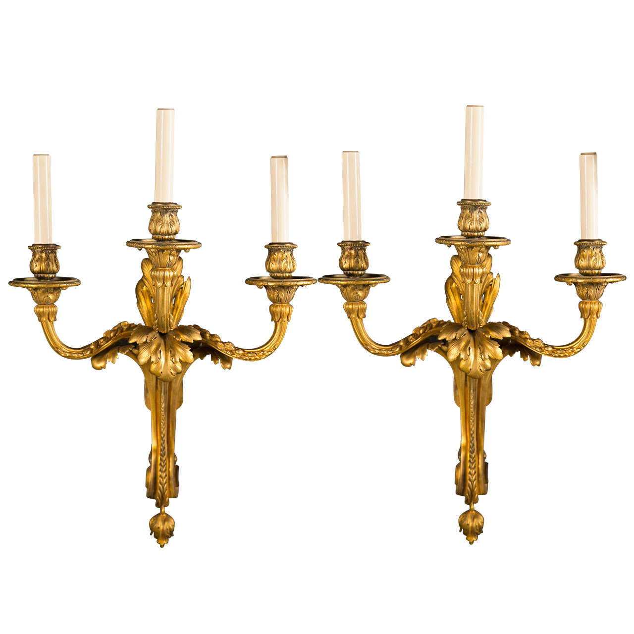 Pair of Caldwell Three Light Sconces For Sale