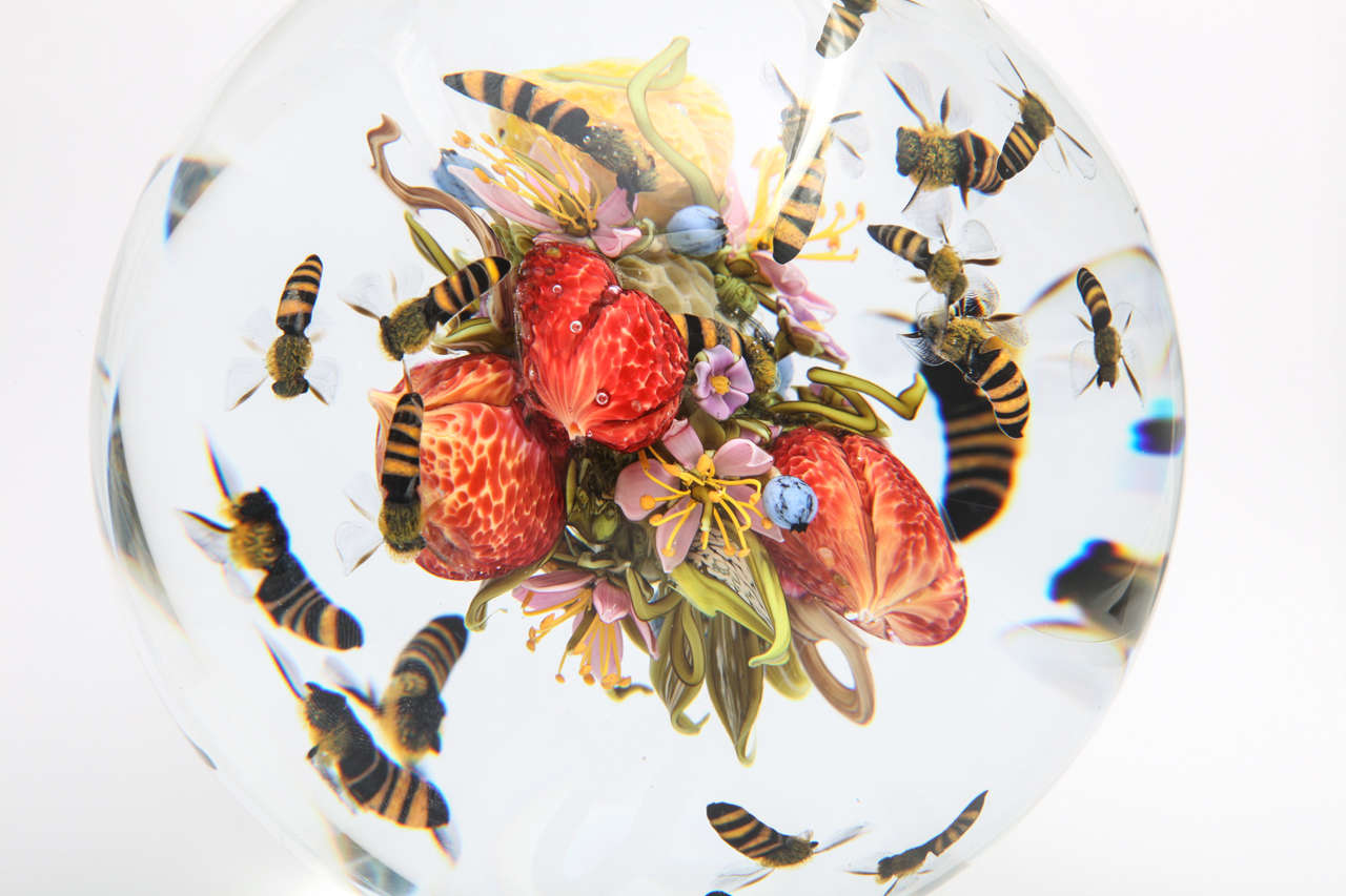 American Large Paul Stankard Orb With Swarming Honeybees