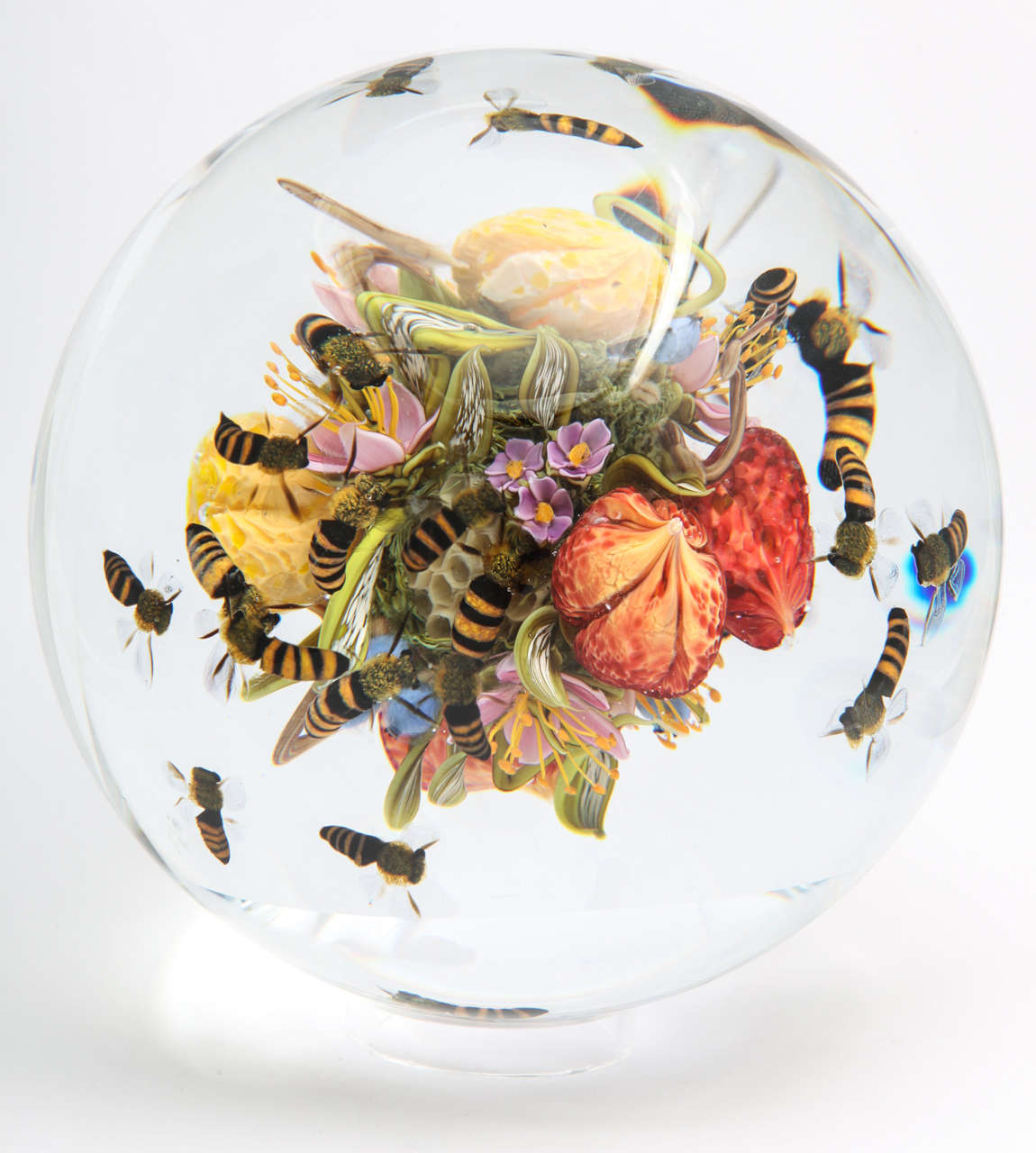 Contemporary Large Paul Stankard Orb With Swarming Honeybees