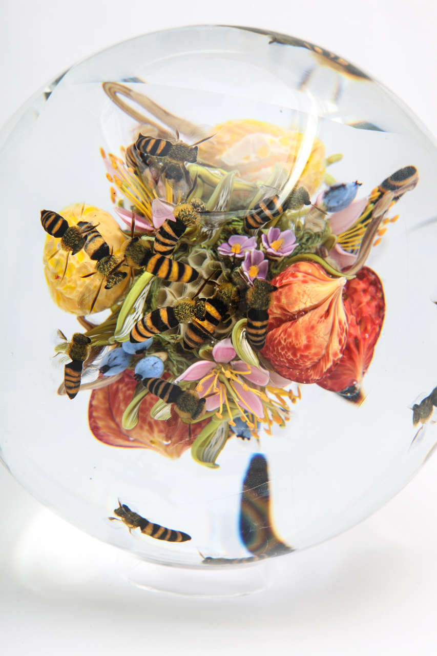 Glass Large Paul Stankard Orb With Swarming Honeybees