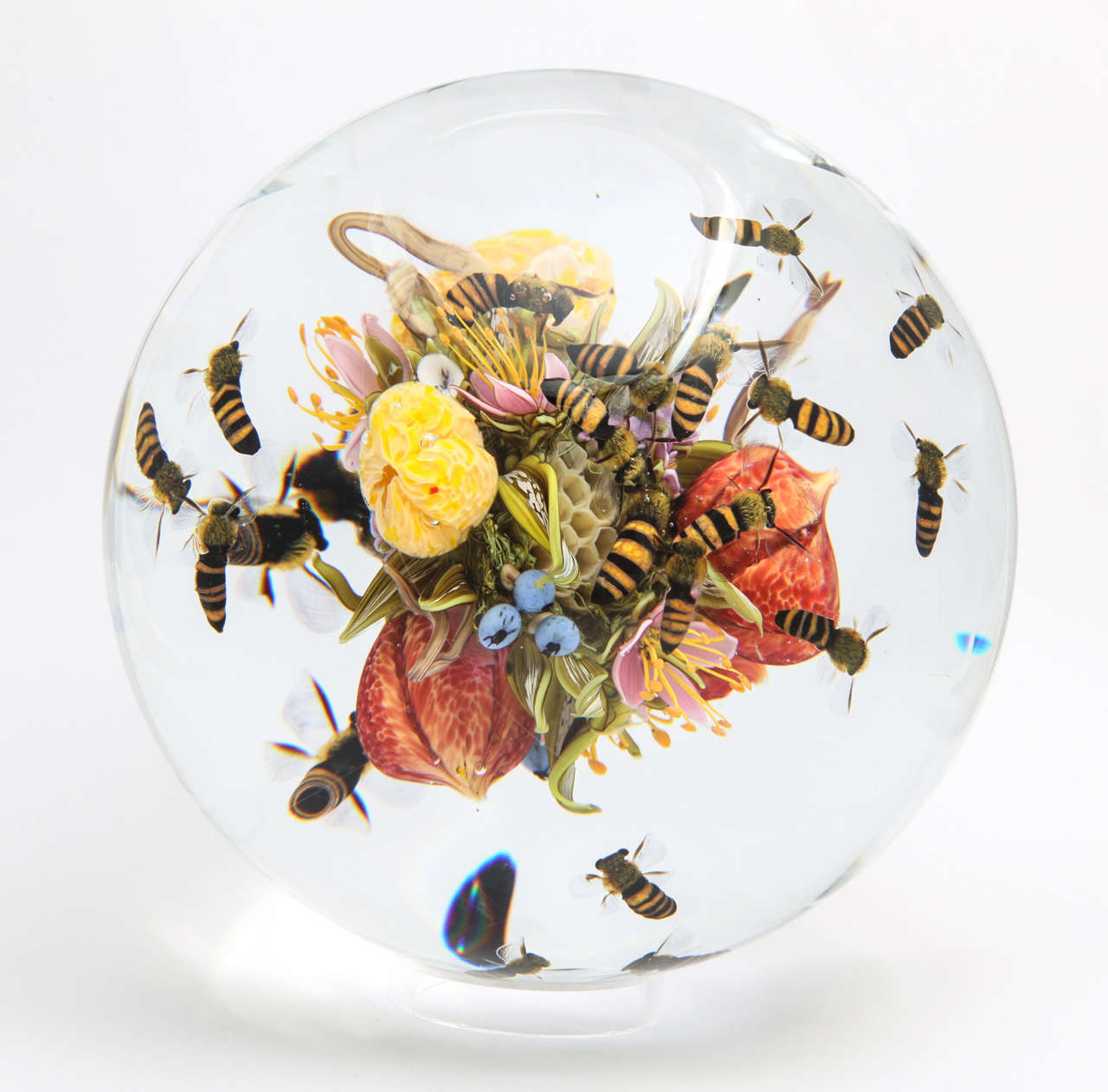 Large Paul Stankard Orb With Swarming Honeybees 1