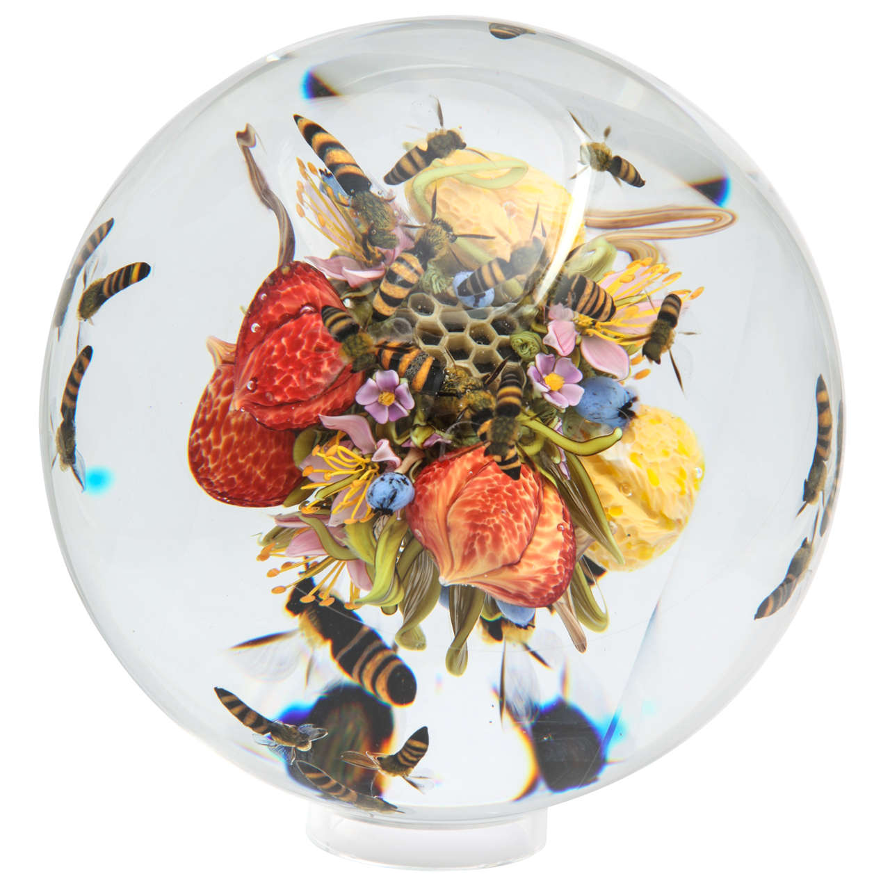 Large Paul Stankard Orb With Swarming Honeybees