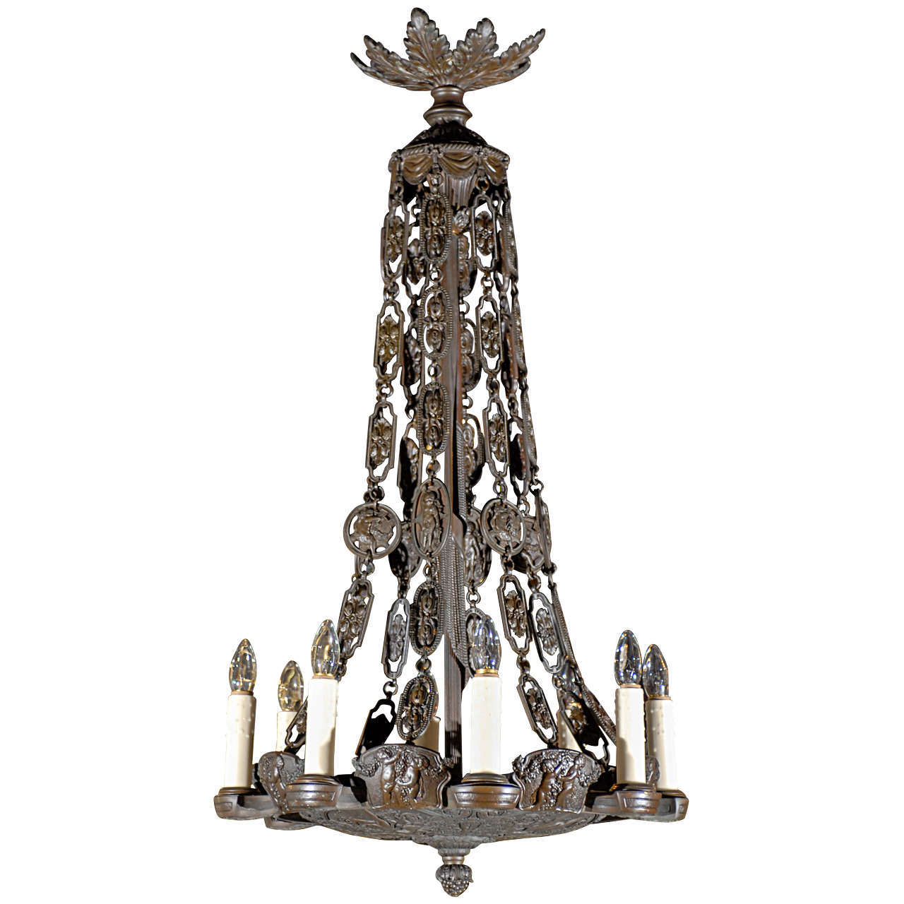 Antique Chandelier. Very Unusual Bronze Chandelier For Sale