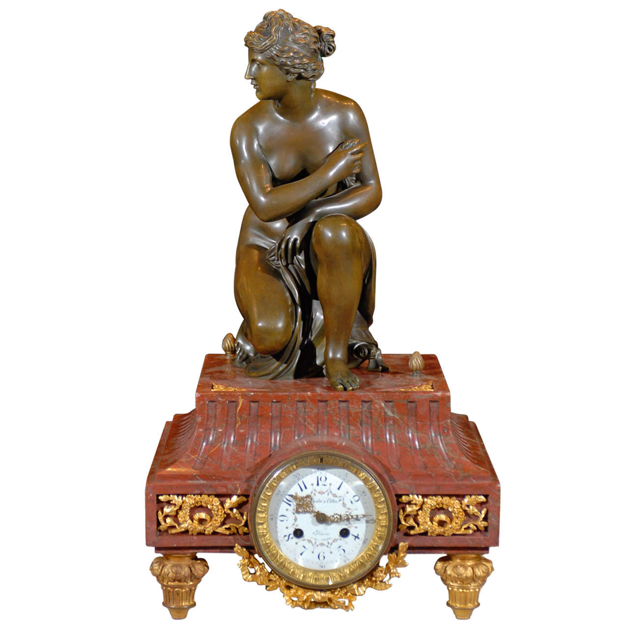 Gilt Bronze and Marble Figural Clock