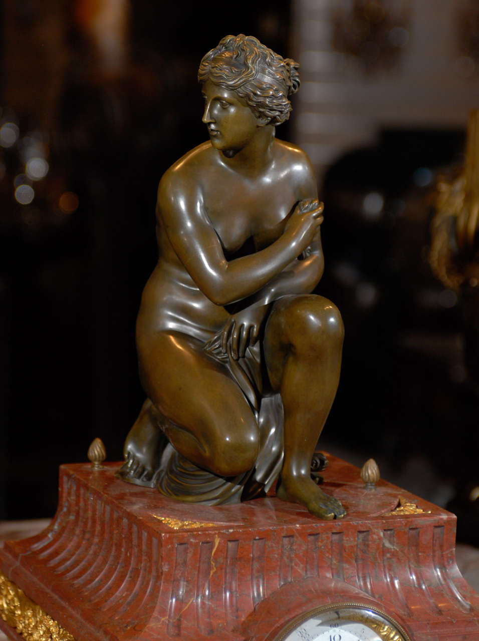 Louis XVI Gilt Bronze and Marble Figural Clock For Sale