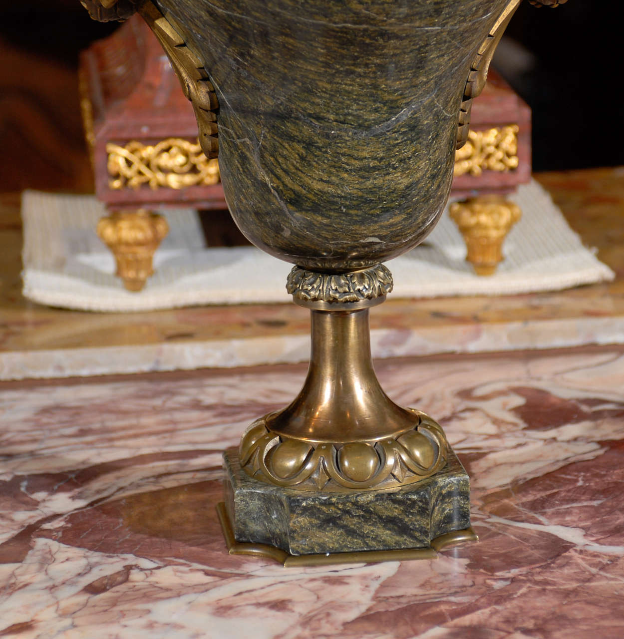 French Antique Bronze and marble urn For Sale