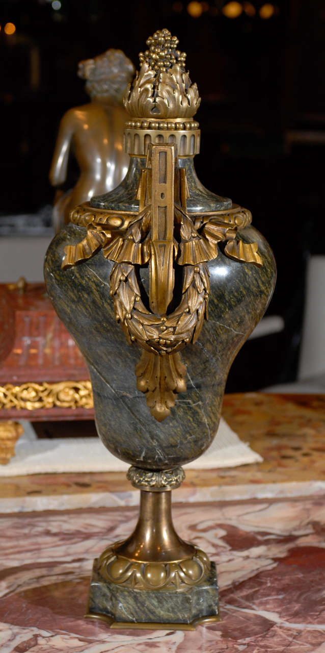 Marble Antique Bronze and marble urn For Sale