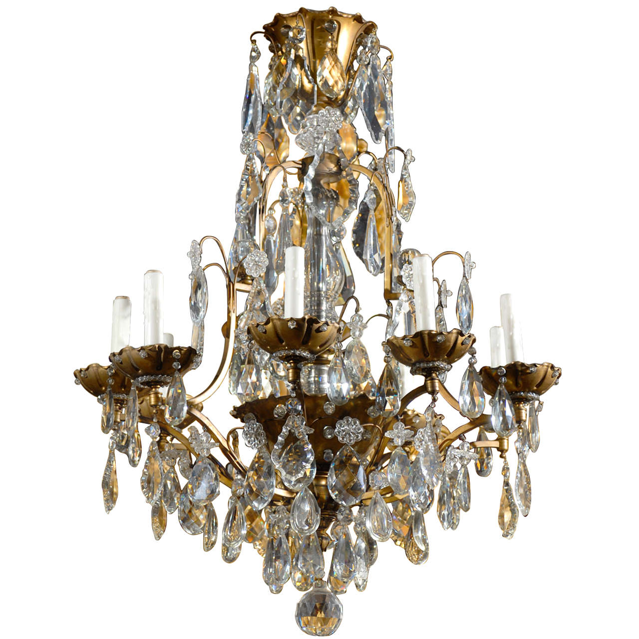 Antique Chandelier. Jansen chandelier of gilt bronze and crystal For Sale