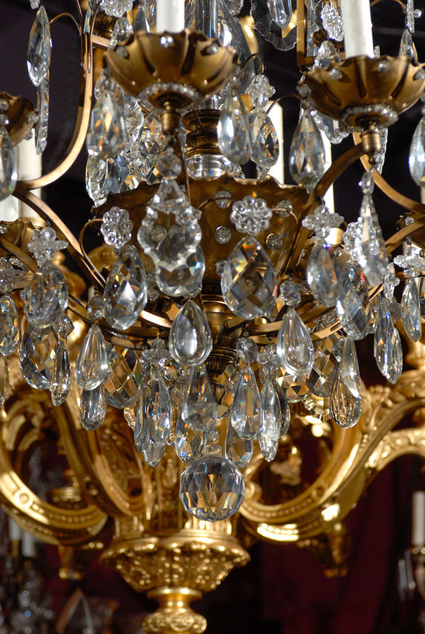 20ième siècle Lustre ancien Lustre Jansen en bronze doré et cristal en vente