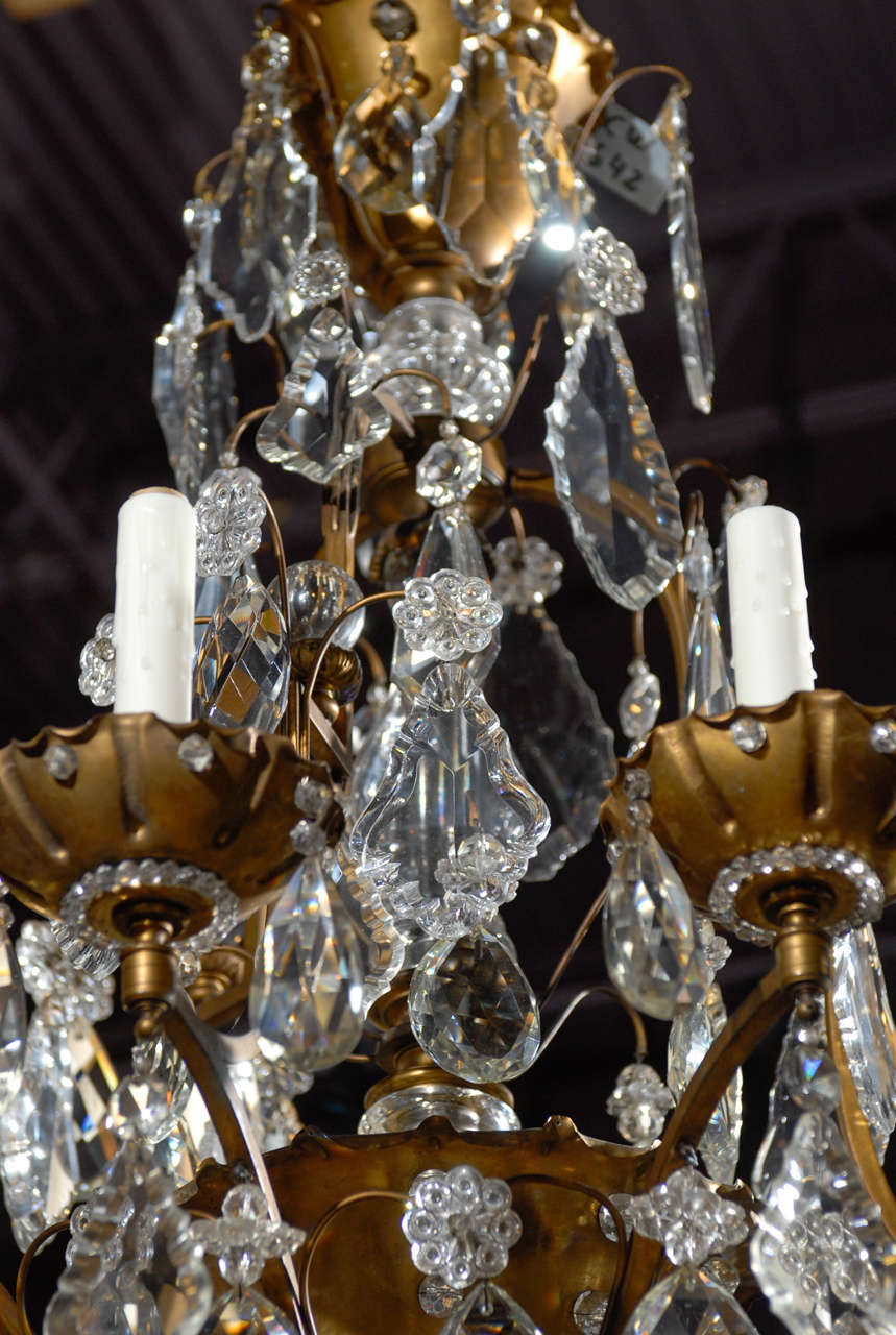 Cristal Lustre ancien Lustre Jansen en bronze doré et cristal en vente