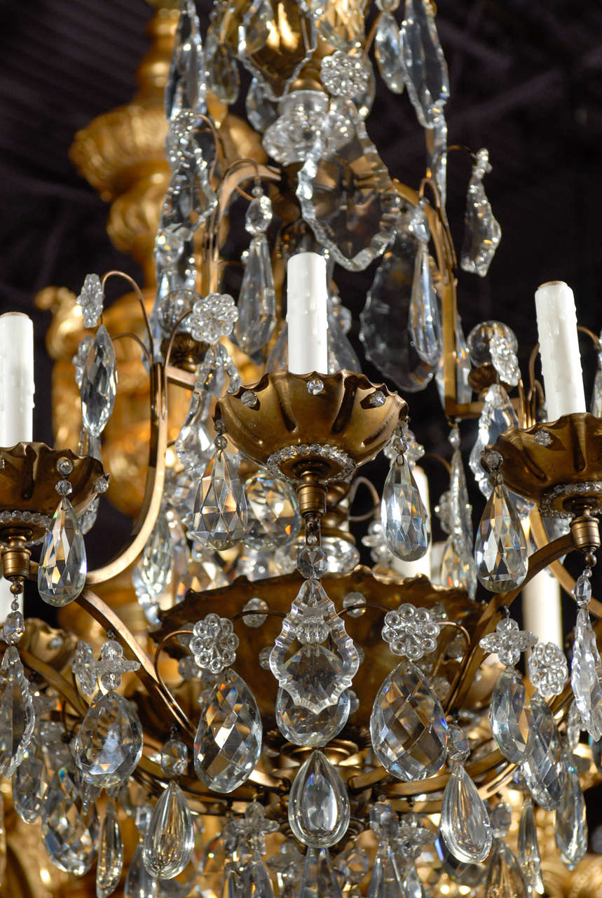 Antique Chandelier. Jansen chandelier of gilt bronze and crystal For Sale 2