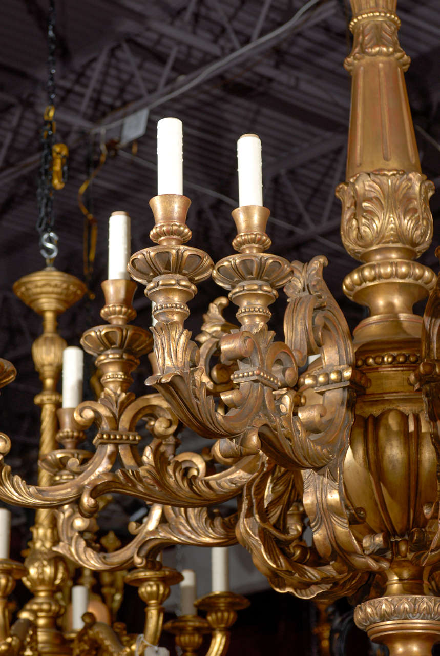 French Antique Chandelier. Monumental Giltwood Chandelier