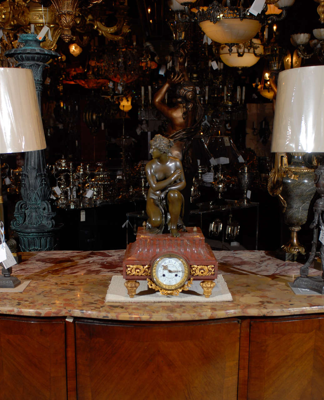 Gilt Bronze and Marble Figural Clock For Sale at 1stDibs