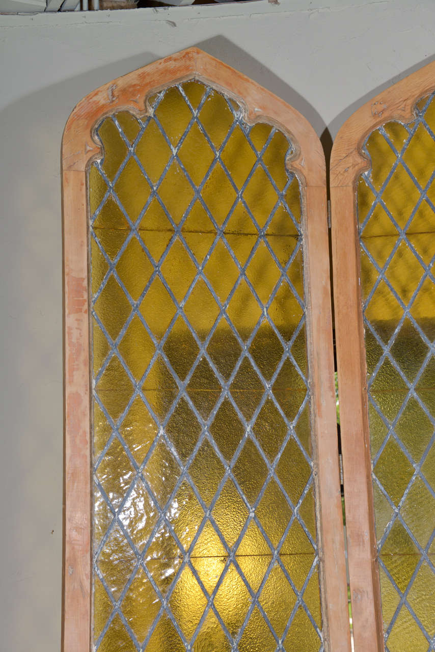 Grand Scale Screen from Three Antique Church Windows For Sale at 1stdibs