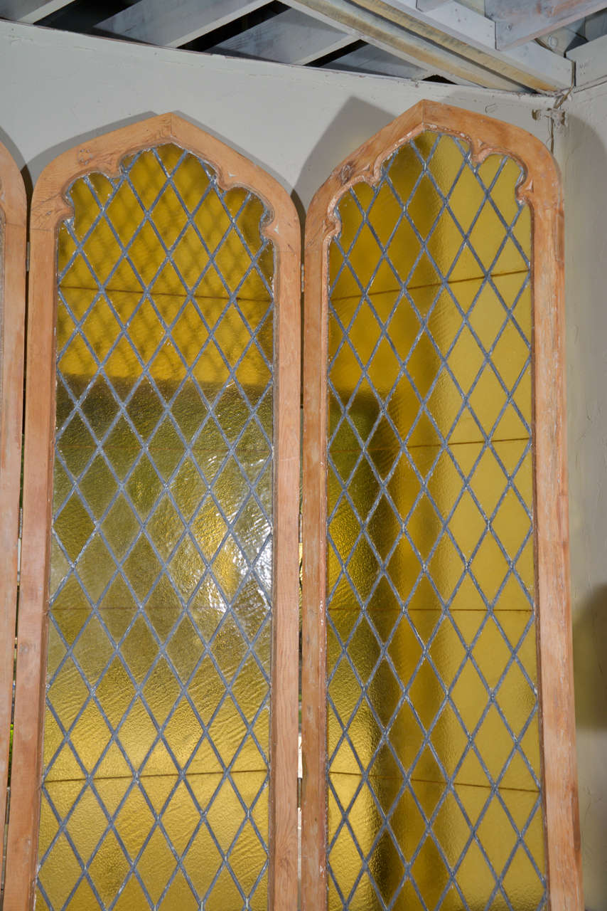Grand Scale Screen from Three Antique Church Windows For Sale at 1stdibs