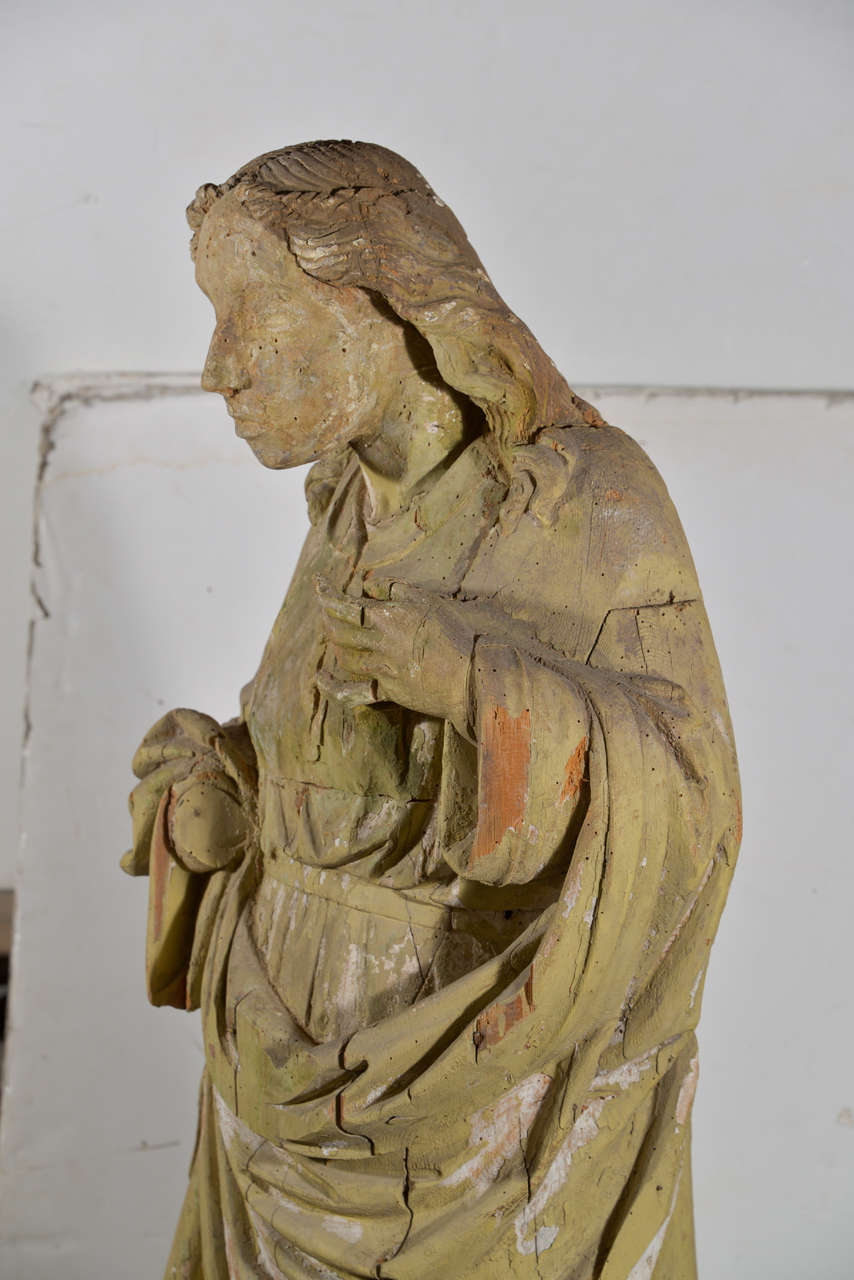 Large 17th Century HandCarved Wooden Statue For Sale at 1stdibs