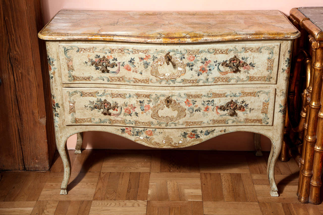 A Pair of Italian Rococo Style Painted Commodes, Late 19th/Early 20th Century