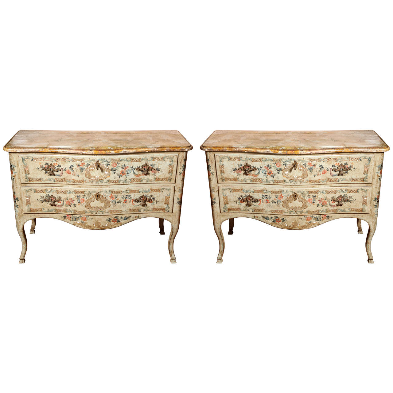 A Pair of Italian Rococo Style Painted Commodes For Sale