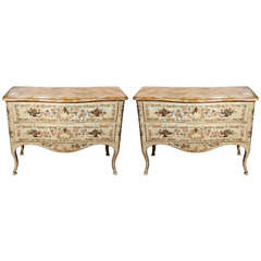 A Pair of Italian Rococo Style Painted Commodes