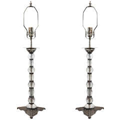 A Pair of Rock Crystal Candlesticks wired as Lamps