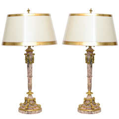 A Large Pair of Rose d'Alpe Marble and Gilt Bronze Lamps, by E.F. Caldwell