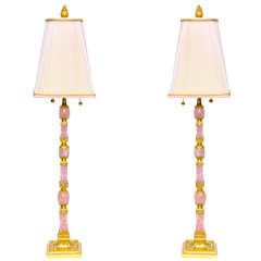 Beautiful Pair of Pink Quartz Table Lamps 1