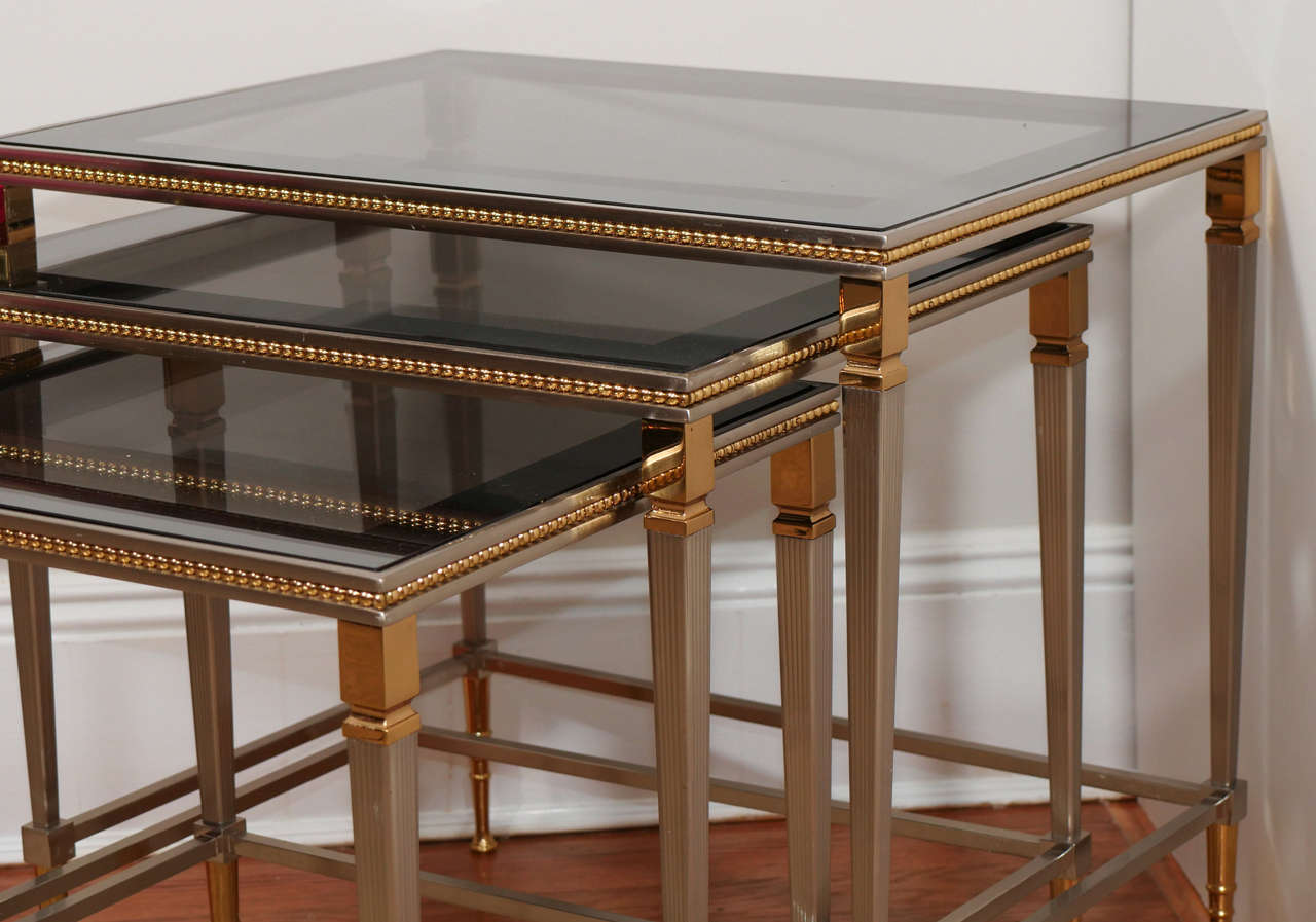 Neoclassical Set of Nickel and Brass Nesting Tables