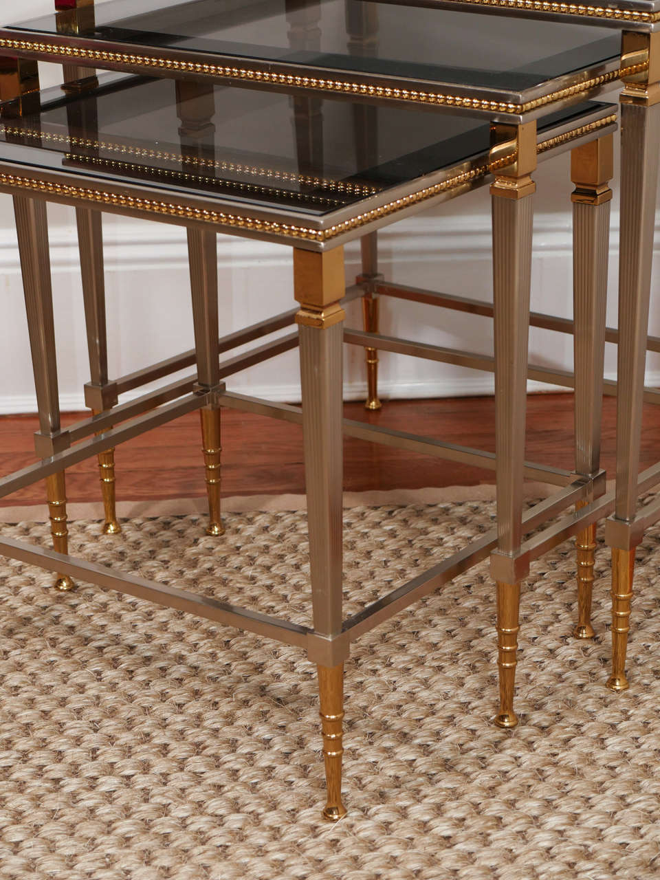 French Set of Nickel and Brass Nesting Tables