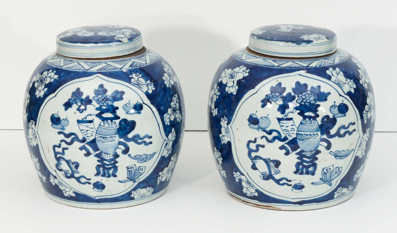 Pair of Chinese Export Porcelain Ginger Jars