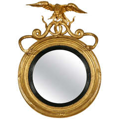 Good Regency Carved Giltwood and Gesso Convex Wall Mirror