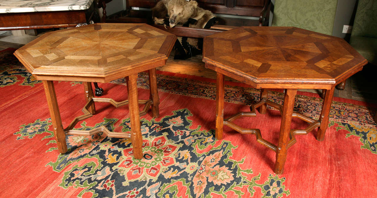 Pair of Octagonal Oak Gothic Centre Tables 1