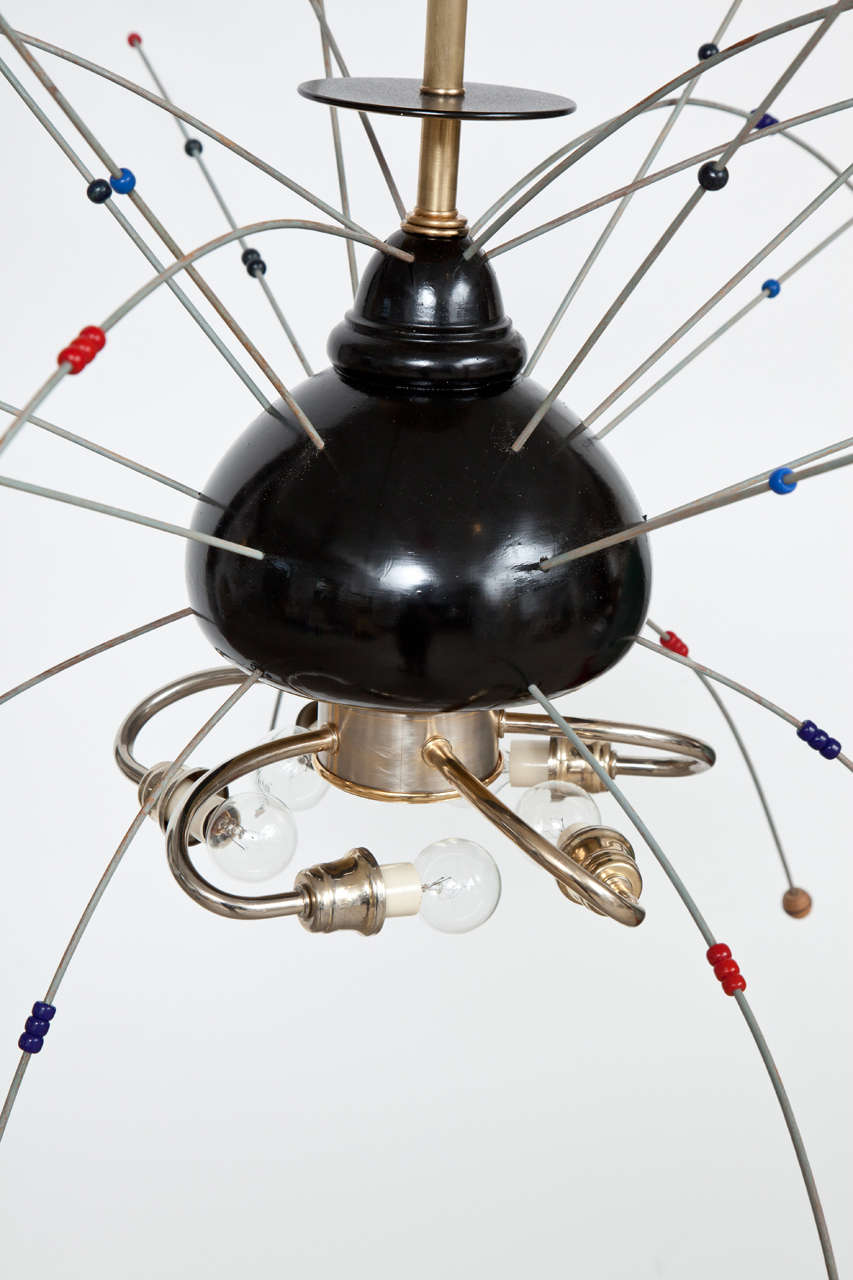 Mid-Century Modern Italian Black and Brass Chandelier with Colorful Sprays