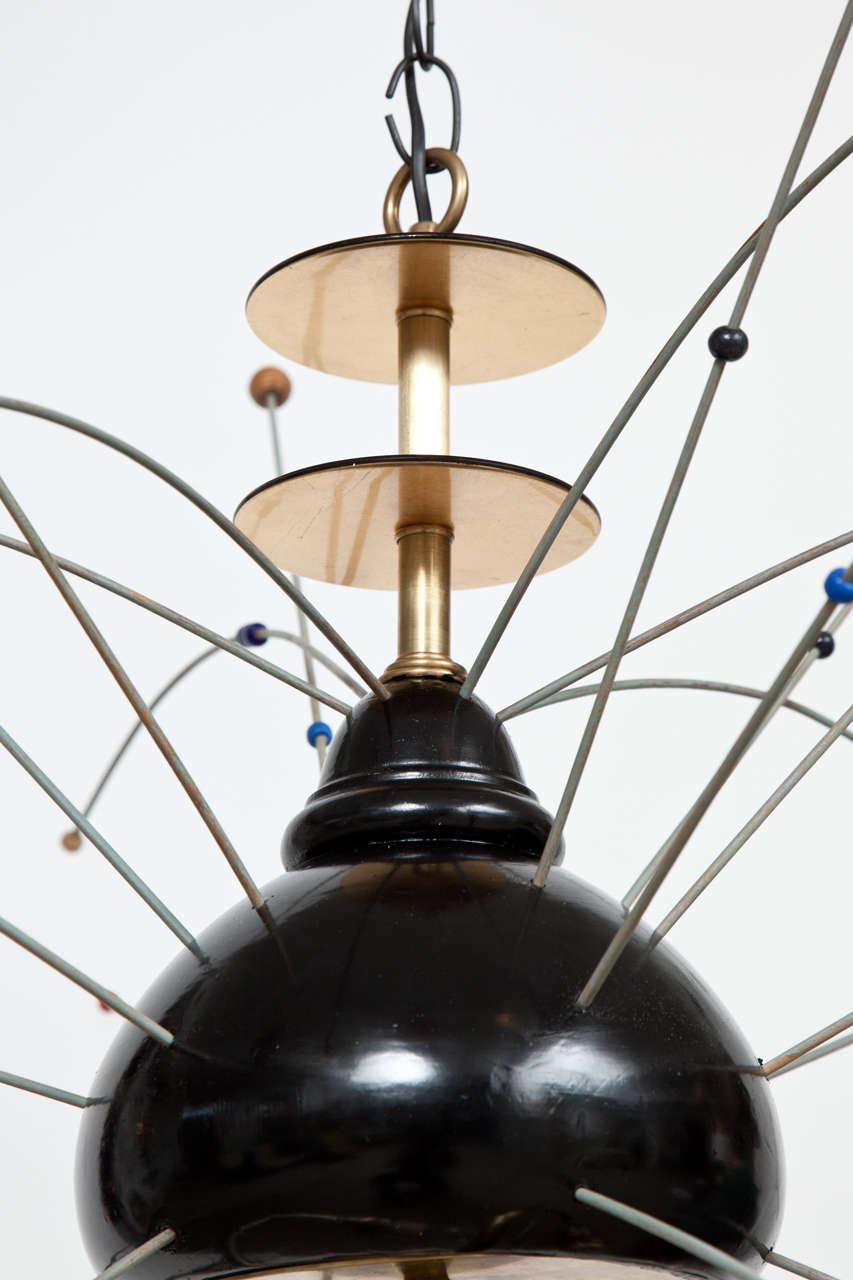 Italian Black and Brass Chandelier with Colorful Sprays In Excellent Condition In New York, NY