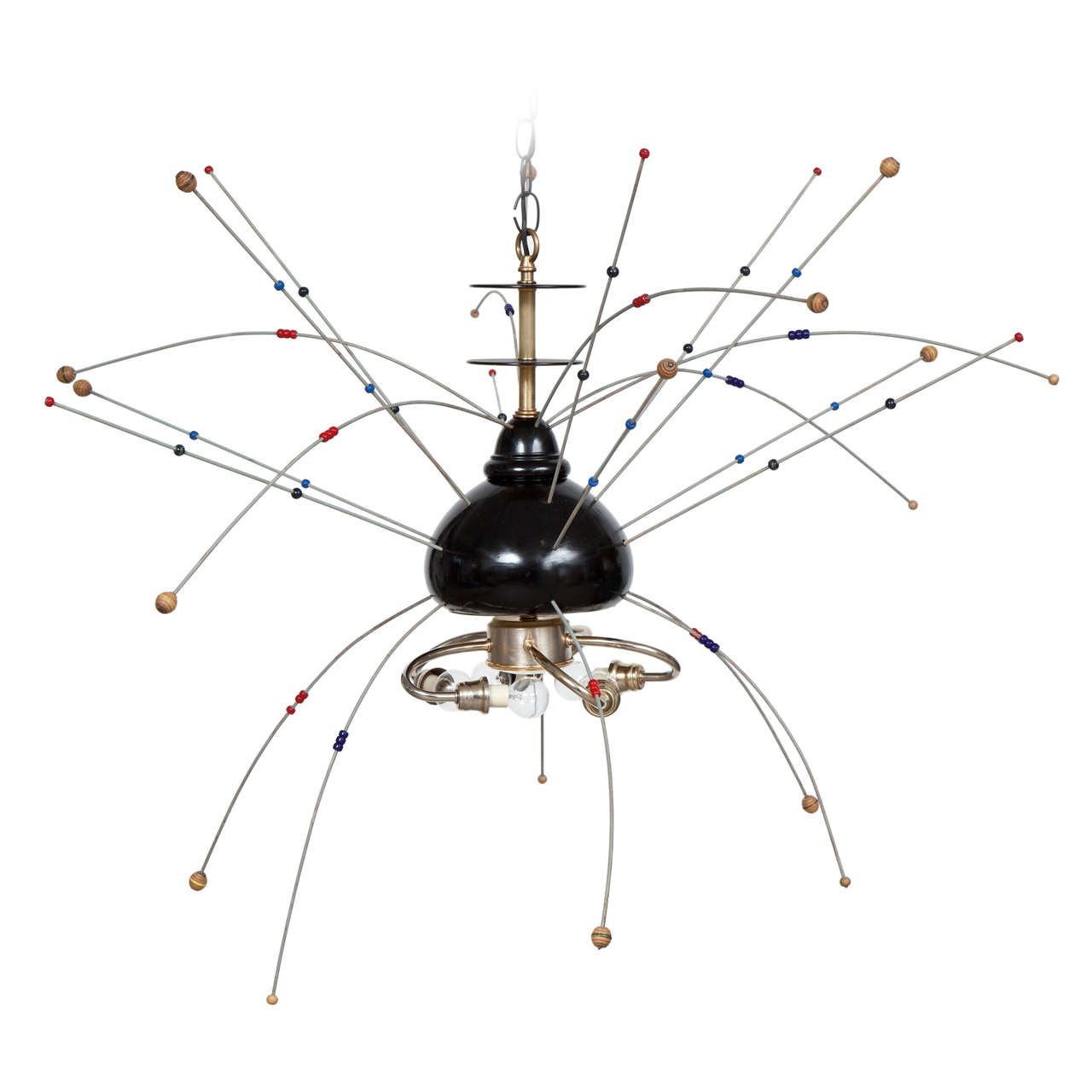 Italian Black and Brass Chandelier with Colorful Sprays