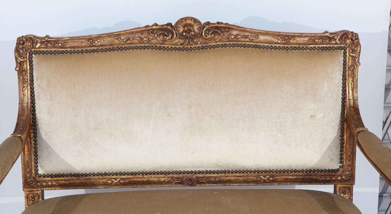 Carved 19th Century French Regency Giltwood Settee