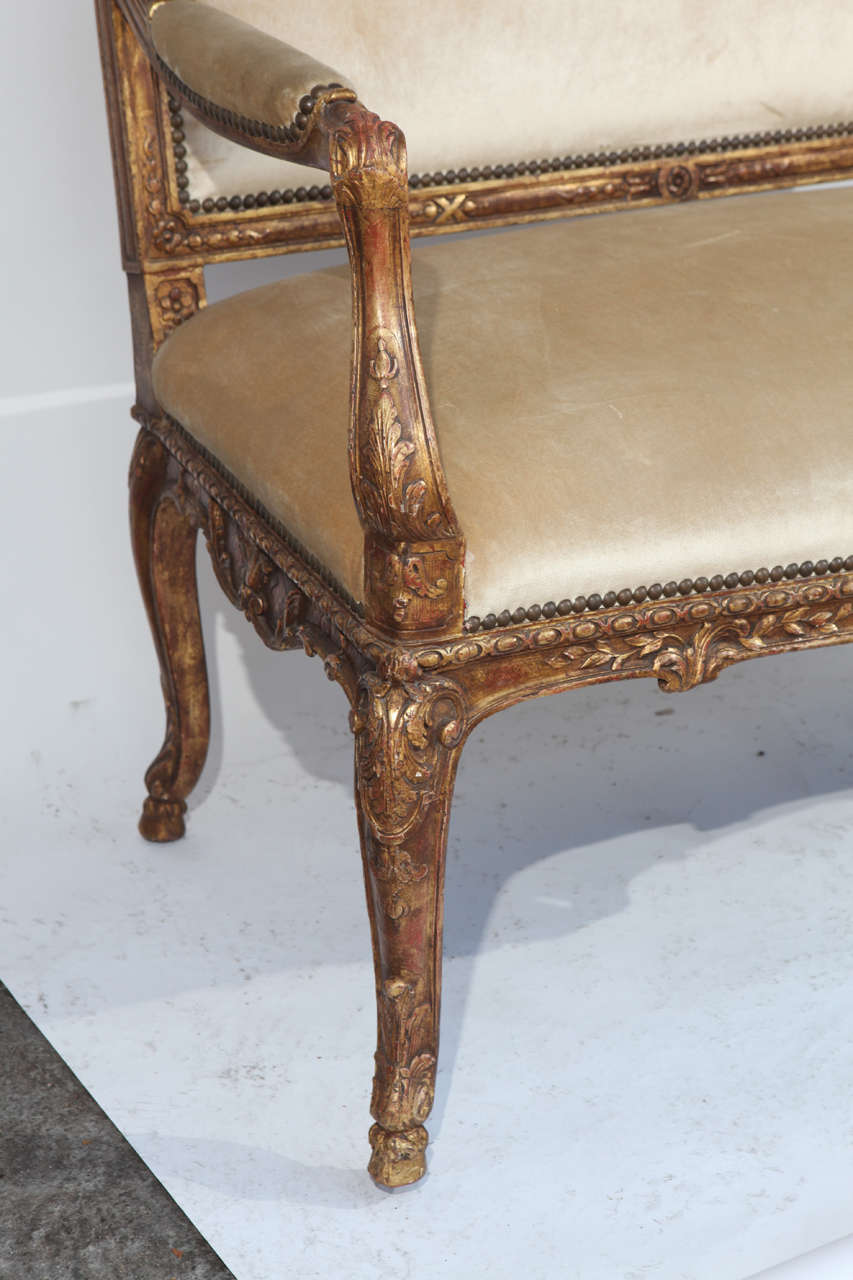 Fabric 19th Century French Regency Giltwood Settee
