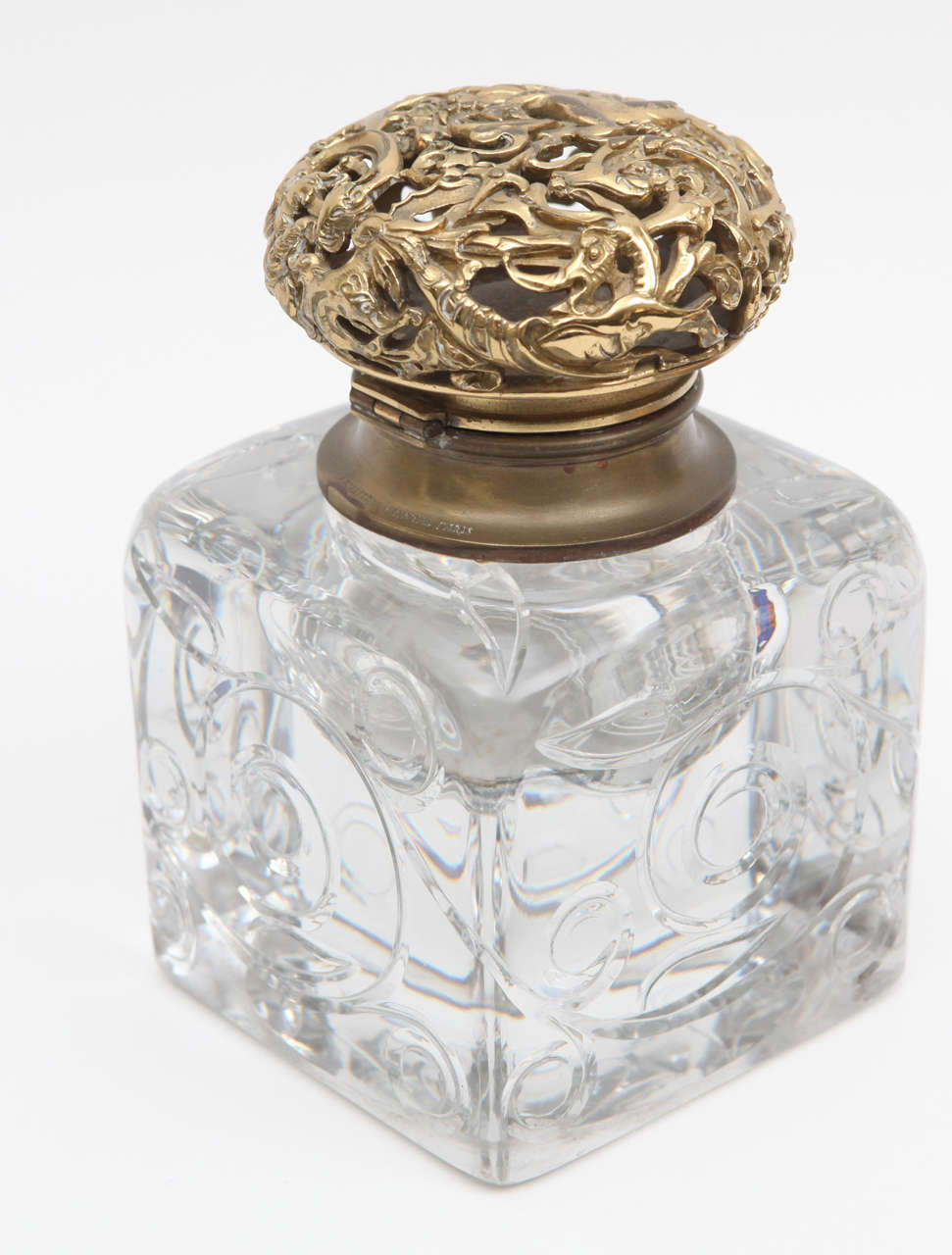 19th century French Crystal and Bronze Mounumental Inkwell. Signed.  Escalier de Cristal Paris.