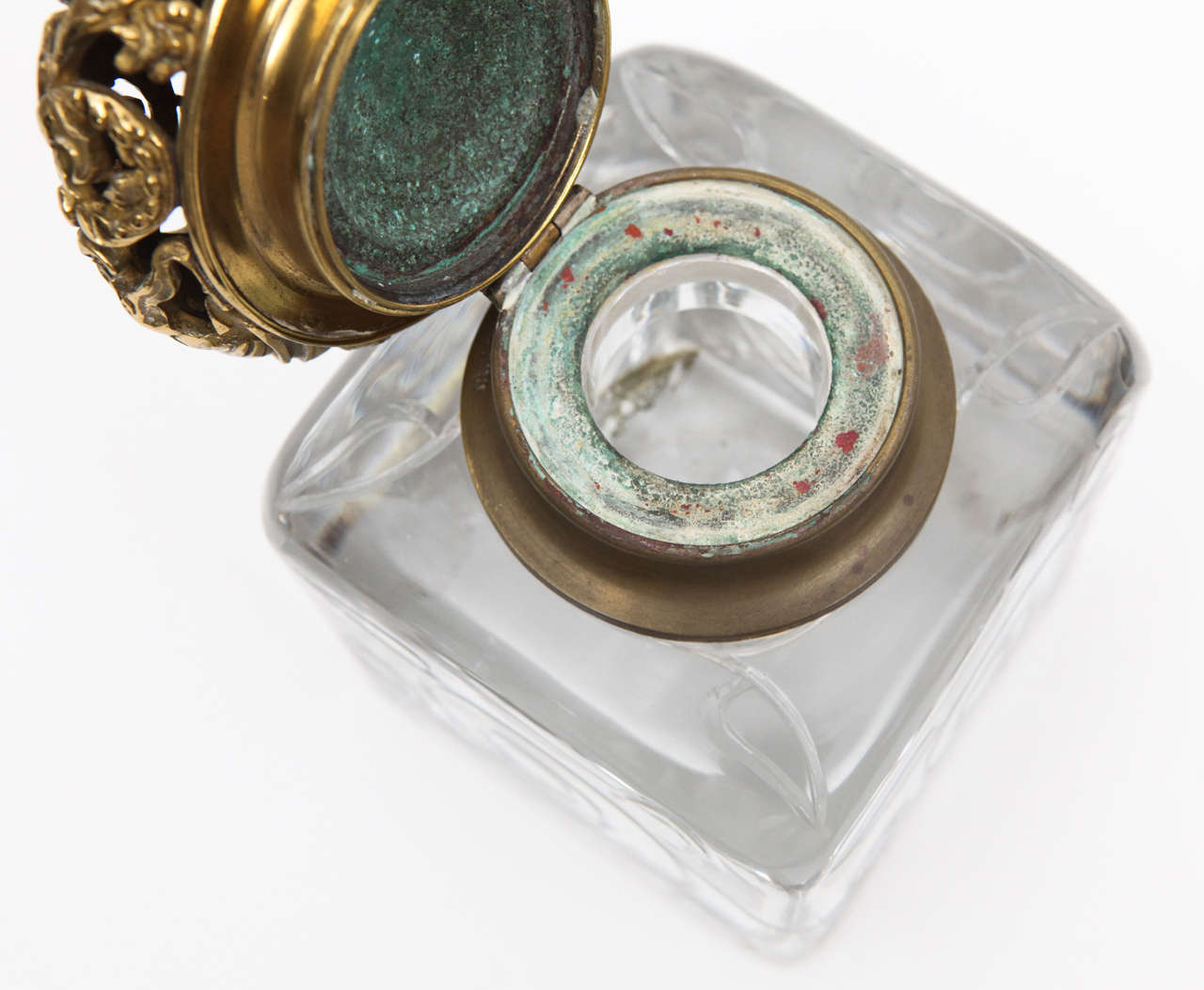 19th Century French Crystal and Bronze Inkwell For Sale 2