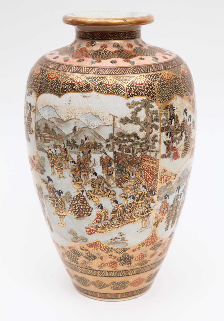 Gilt Pair of 19th Century Japanese Satsuma Porcelain Vases