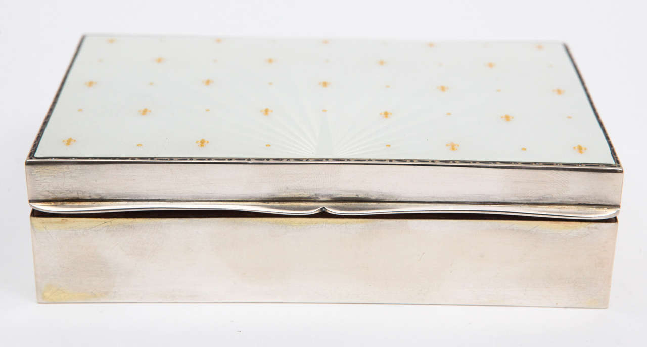 Vintage English Sterling Silver Box with Enameled Top In Excellent Condition In Los Angeles, CA