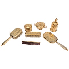 Used 19th Century English Gold Washed Sterling Vanity Set