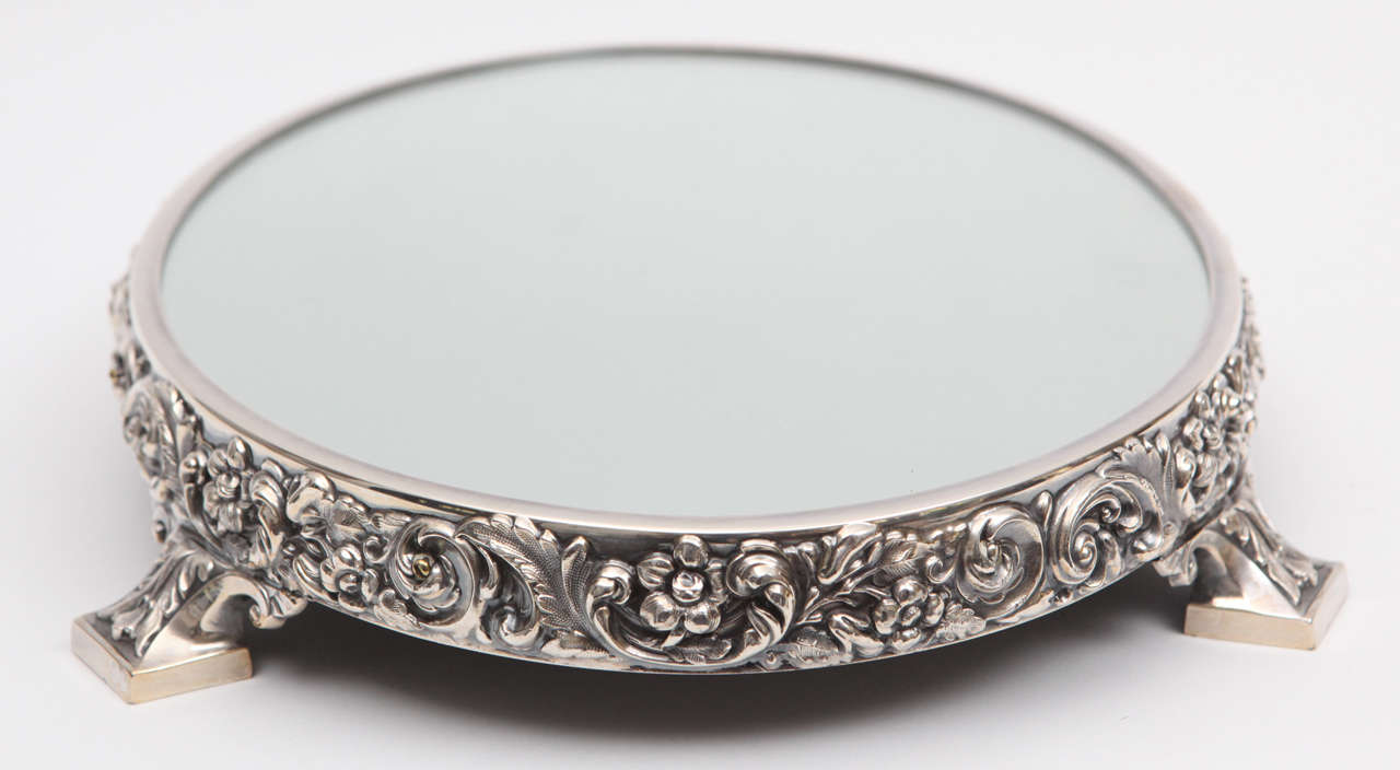 Late 19th c. Reed and Barton Finely Chased Silvered Bronze Oval Plateau with Mirror Top